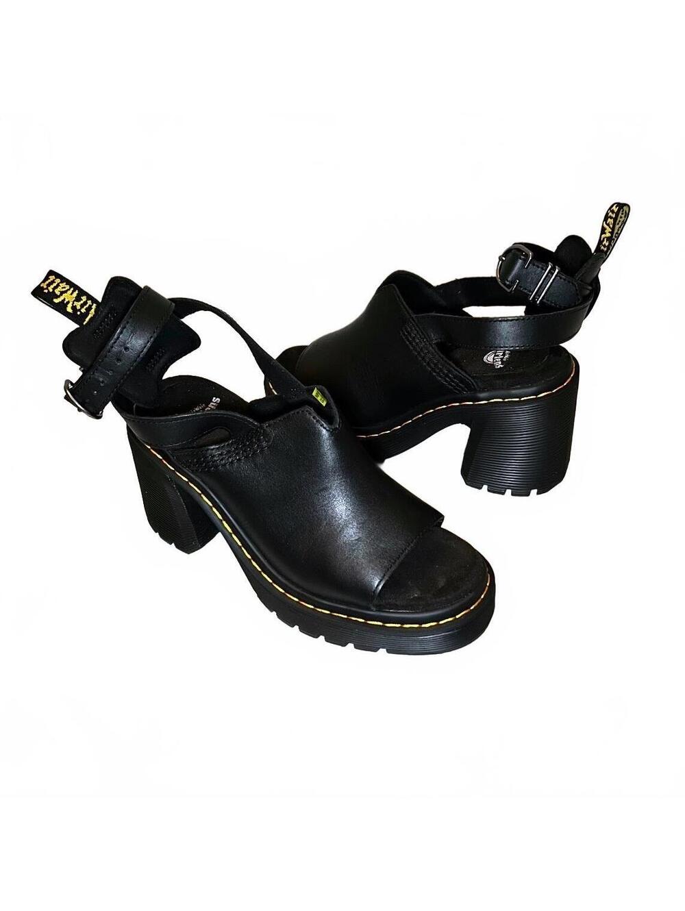 Dr Martens Millee Black Leather Gladiator Sandals Platform Heels Size 7